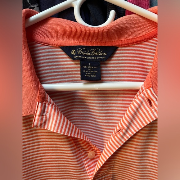 Great BROOKS BROTHER striped orange & white XL Performance knit GOLF POLO SHIRT - Picture 2 of 7